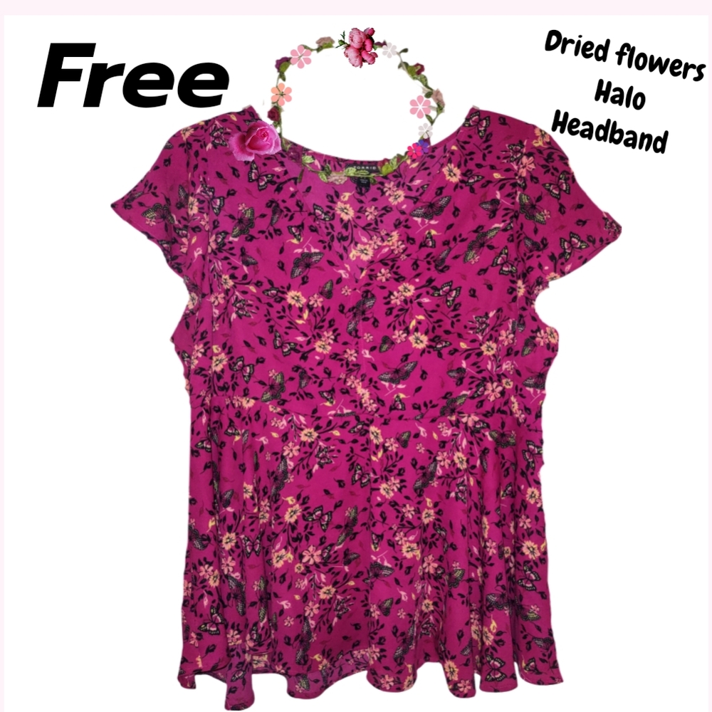 Torrid Raspberry Pink Floral Flowy Blouse + Gift - Picture 4 of 16